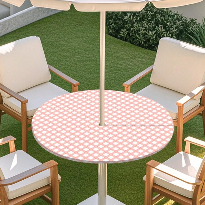 Outdoor Round Table Cover With Umbrella Hole Elastic Edge Waterproof Dustproof Patio Garden Tablecloth