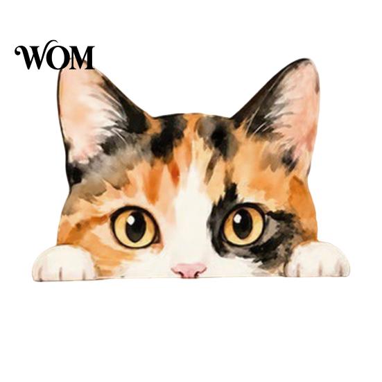 Cute Cat Theme Room Decor Shelf Sitter Ornament, Wooden Peeking Kitten Figurine, Modern Home Soft Decoration 2D Flat Decorative Statue for Desktops