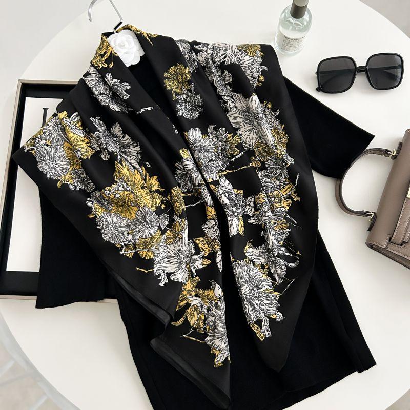 Печатный буквенный высококачественный искусственный шелк женский твил шелковый декоративный женский шелковый шарф