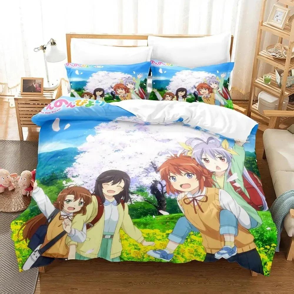 3D Печать Аниме Non Non Biyori Комплект Постельного Белья Пододеяльник Размер King Queen Мальчики Взрослые Мягкое Одеяло Наволочка