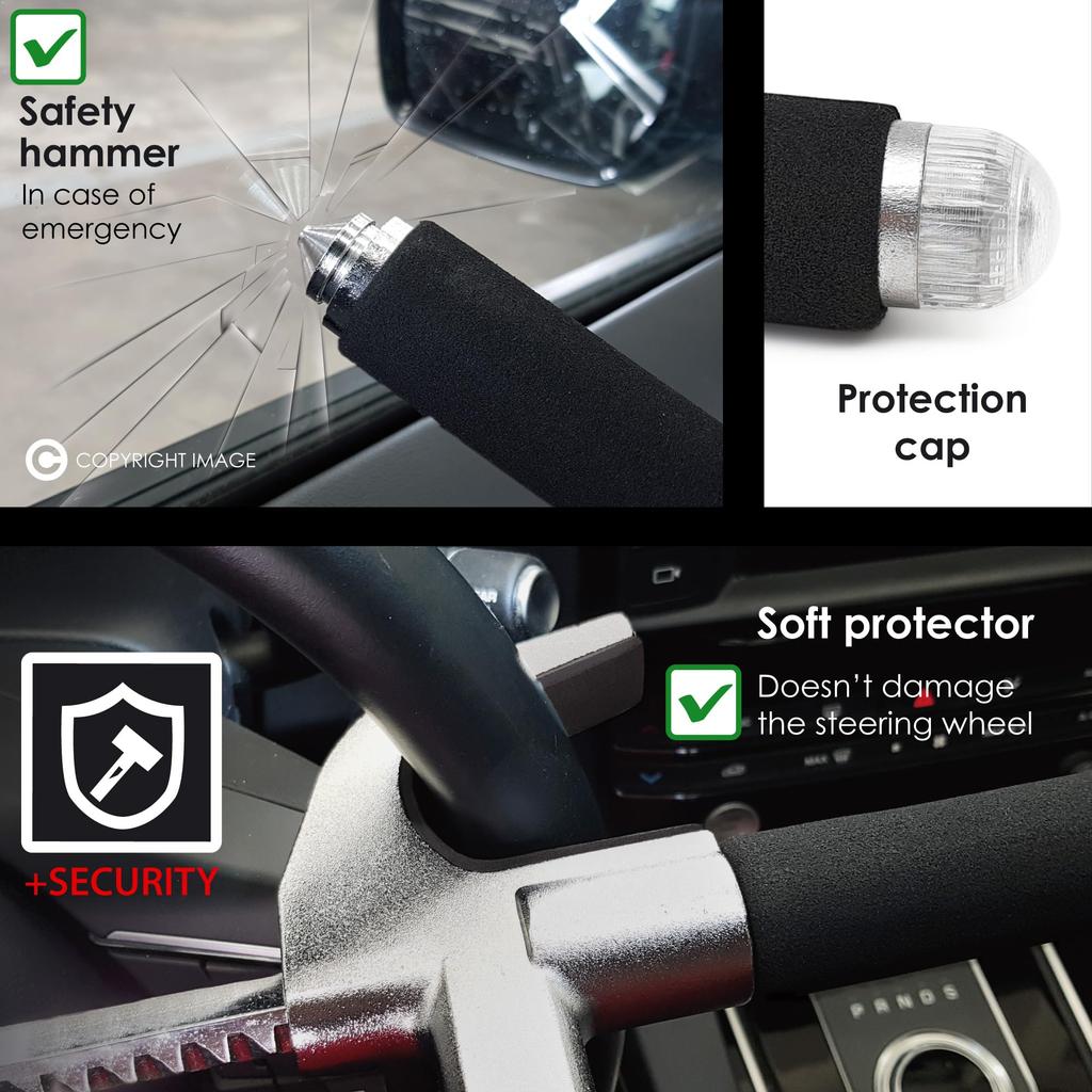 KRASER WA839B Steering Wheel High Universal and 3 Emergency Car Steering Wheel Lock Lock, Security, Adjustable, Keys, Built-in Hammer,