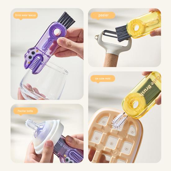 2/3 шт. 3 в 1 Щетки для чистки Мультяшный дизайн Пищевой Нескользящая ручка Щетка для зазоров Портативная Длинная щетина Очиститель для бутылок