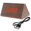 Sleek Wooden Voice Control Led Display Alarm Digital Triangular Desk Clock Thermometer