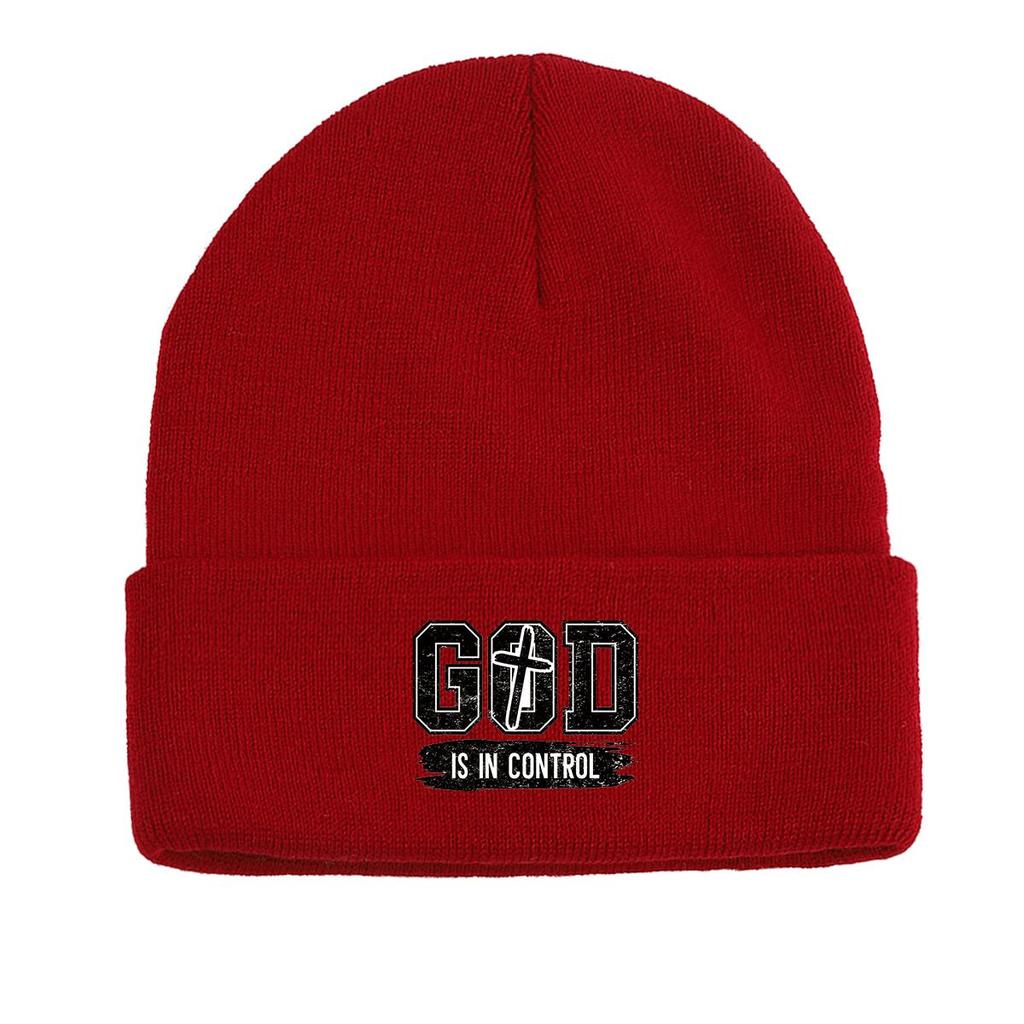 GOD IS IN CONTROL" Winter Knit Cap Beanie, Skull Cap Autumn Stretchable Solid Bobble Hat Knitted Hat Beanie