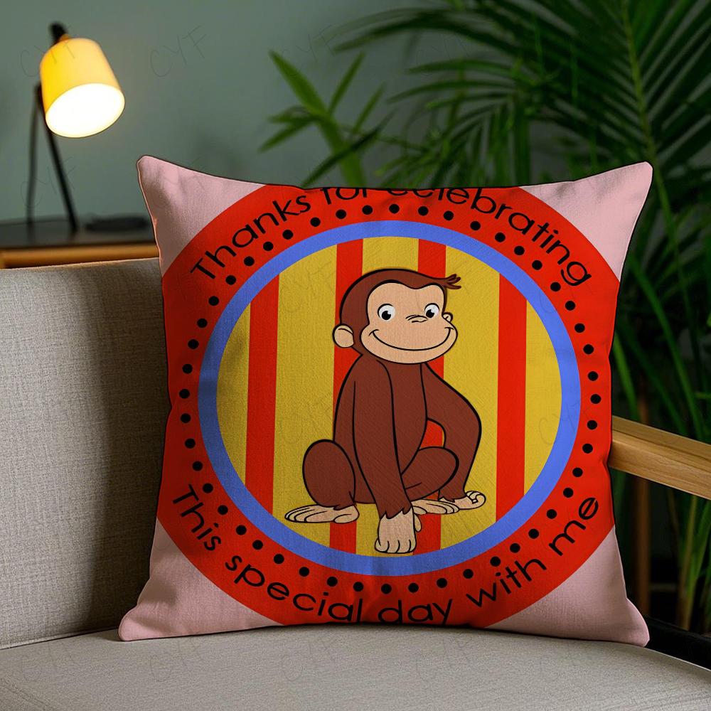 George The Curious Monkey Pillow Case Anti-dustmite Pillowcase Invisible Zipper Silky Short Plush Sofa Cushion Cover