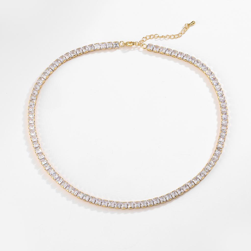 18K Gold Plated Brass CZ Teenis Necklace Bracelet,Promotion Beat Lady Luxury Bling CZ Chokers,Iced Out 3A Zircon 4MM Necklace