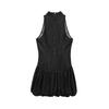 2025 Women's New Year Black Balloon Silhouette Sleeveless Denim Mini Dress