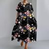 Women's Fashionable Print Round Neck Short Sleeved Loose Hem Pocket Dress
