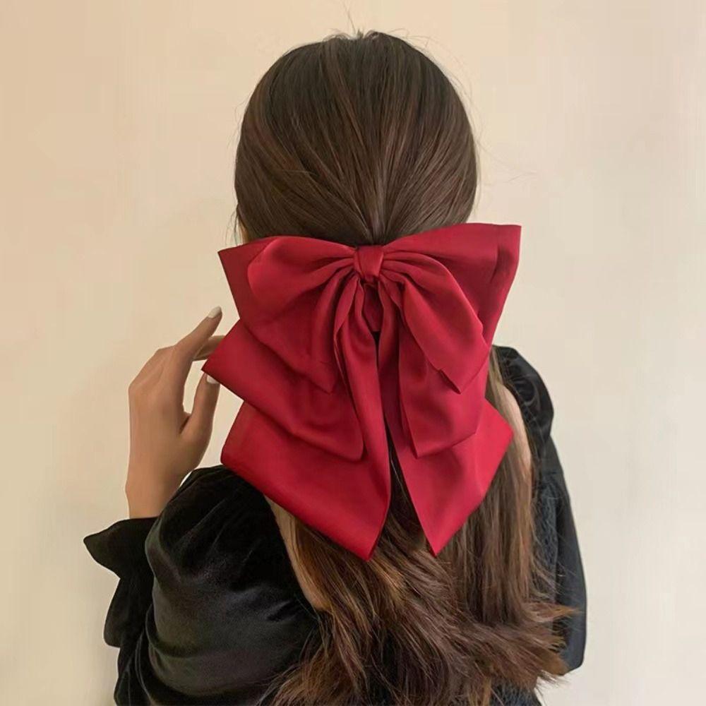 Large Bowknot Hairpin Satin Shark Clamp Fashion High Ponytail Barrettes Headwear