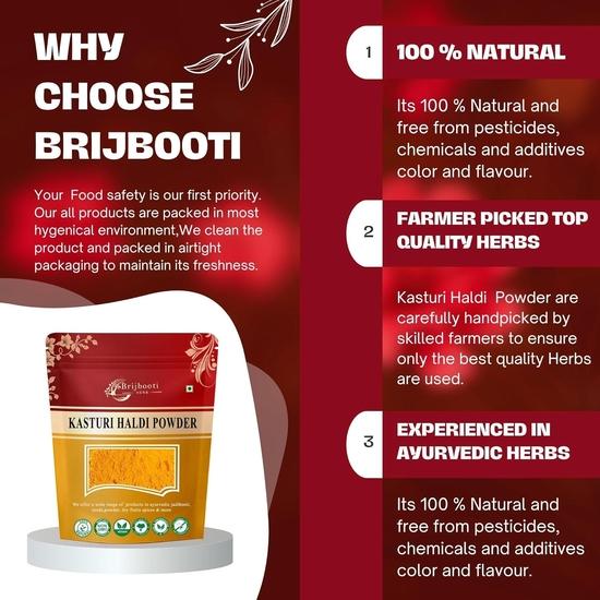 Порошок Кастури Халди Brijbooti для сияющей кожи -(200 г) Кастури Манджал Дикая Куркума | Curcuma Aromatica Джангли Халди Для Естественно Сияющей Кожи