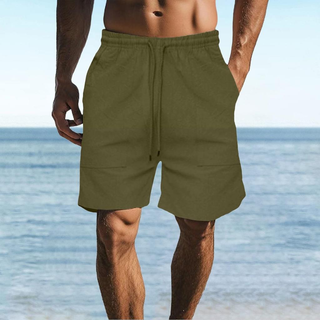 Мужские однотонные спортивные штаны со шнуровкой, мужские пляжные штаны из хлопка и конопли, повседневные быстросохнущие шорты