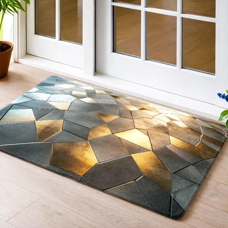 Luxury Green Malachite Gold Foil Marble Door Mat Non Slip Indoor Entrance Rug Modern Minimalist Home Decor Carpet