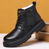 Winter Men's Leather Boots Plus Velvet Wool Men's Warm Cotton Shoes Waterproof Thick-soled Boots Mid-top Leather Shoes Men Boots