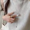 Metal Flower Flower Pendant Necklace Brown Stone Long Sweater Chain  For Women