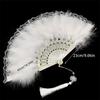 Vintage Folding Fan Feather Lace Chinese Craft Fans Dance Hand Fan Can DIY Feathers Fan Home Decoration
