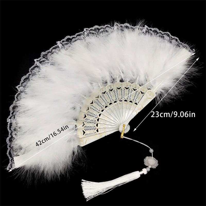 Vintage Folding Fan Feather Lace Chinese Craft Fans Dance Hand Fan Can DIY Feathers Fan Home Decoration