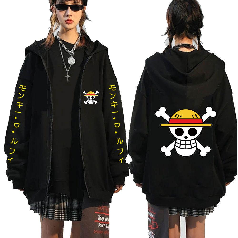 One Piece Anime Zip-Up Hoodie for Teens & Adults - Fleece-Lined Graphic Sweatshirt Jacket, Unisex Streetwear Pullover
