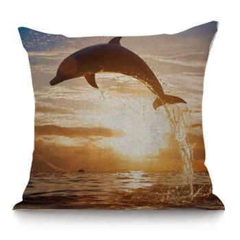 Cute Dolphin Print Pattern Cushion Cover Home Living Room Sofa Decoration Square Polyester Pillow 45X45Cm