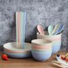 3PCS Nordic Colored Wheat Straw Bowls Circular Shatter Resistant Plastic Tableware for Household Use