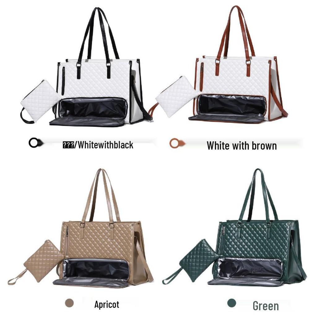 Insulated Black Diamond Lunch Bag with Handle & Shoulder Strap for Work or Picnic