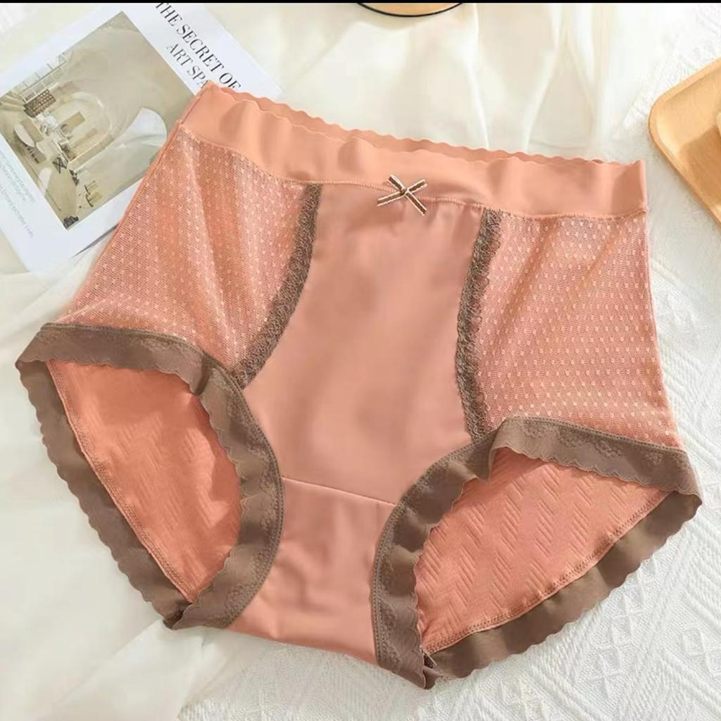 Women's Cotton Briefs Panties High Waist Sexy Lace Bowknot Panties Underwear Lingerie