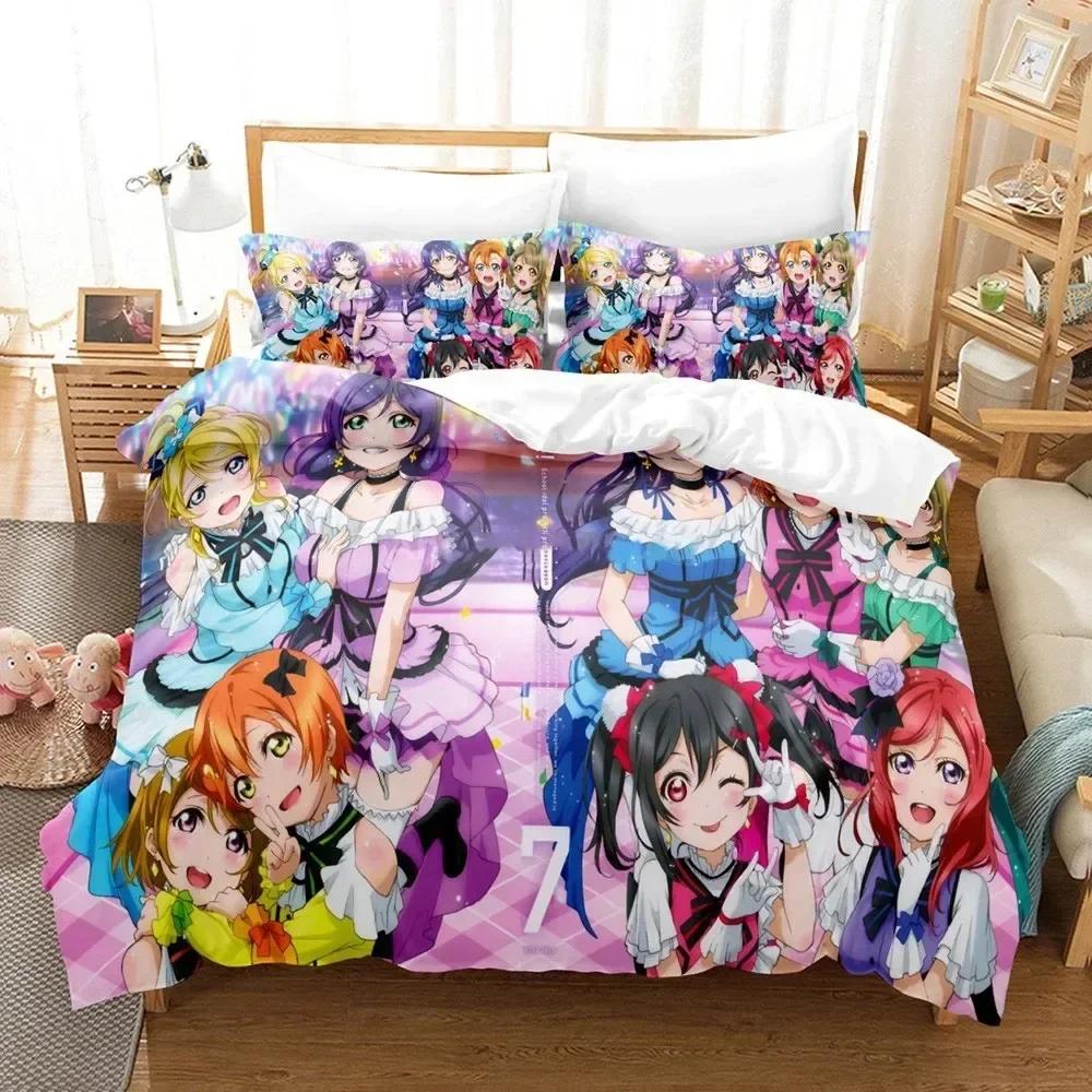 3D Постельное белье Love Live Наволочка Печатный Комплект постельного белья Пододеяльник Наволочка Постельное белье Простыня Чехол для одеяла Размеры: Полный, Queen, King