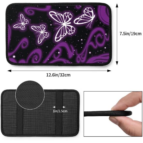 Universal Car Center Console Cushion Pad, Purple Butterfly Soft Waterproof Car Center Console Cover Auto Armrest Seat Box Cover Protector for Most