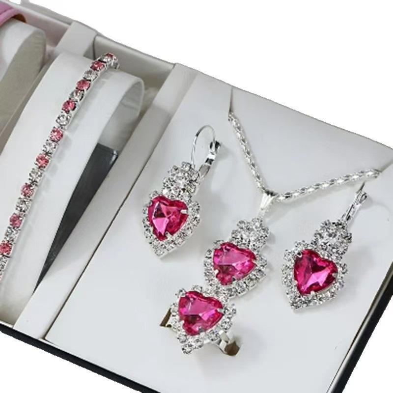 Капля Воды Сердце Ювелирные Изделия Три предмета Ожерелье Серьги Кольцо Алмазный Кулон Женские Украшения