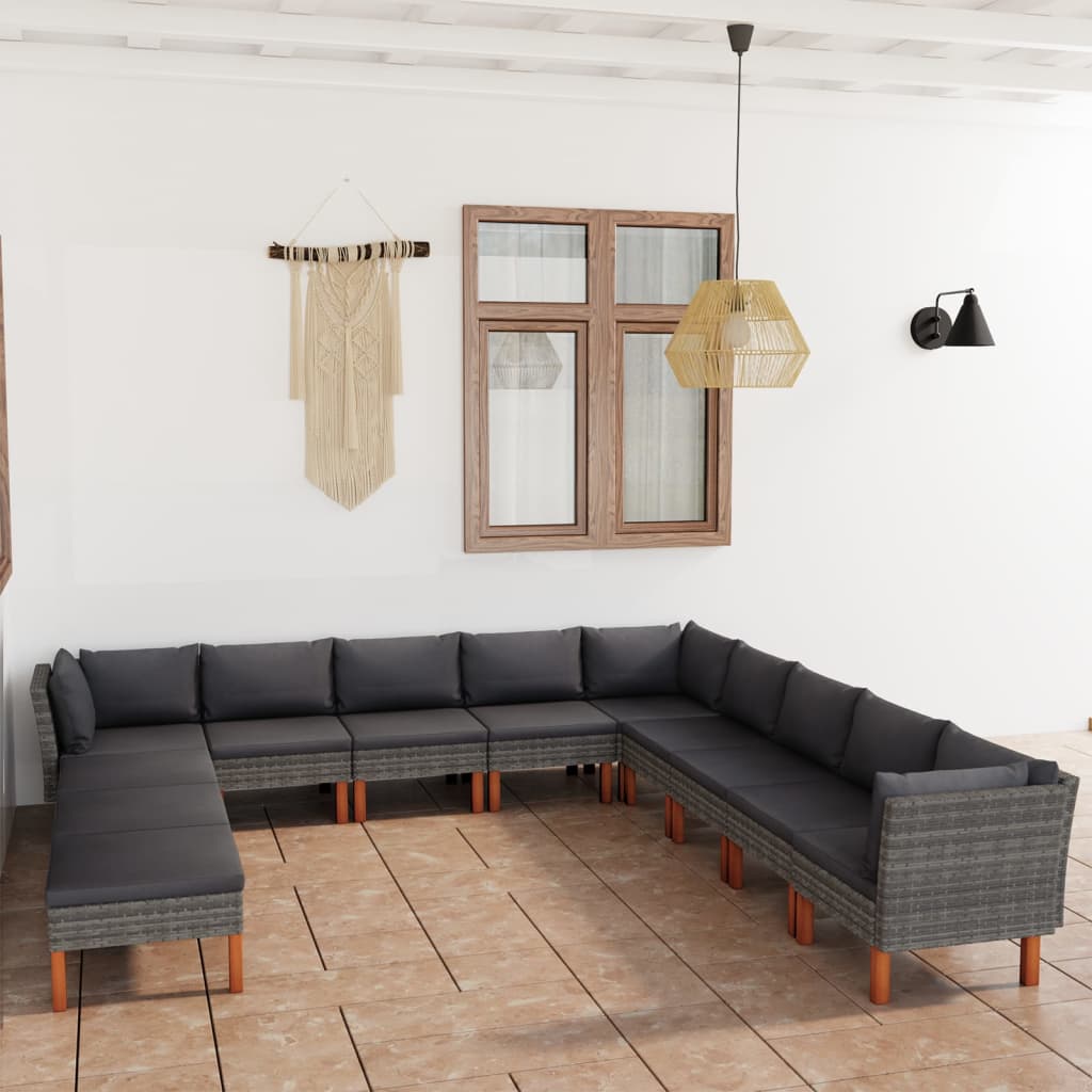 12 piece Garden Lounge Set with Cushions Poly Rattan Grey