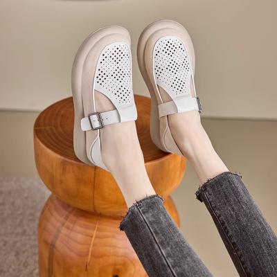Босоножки Baotou женские лоферы из мягкой кожи 2025 новые летние полые мягкая подошва большой размер женские повседневные туфли с отверстиями