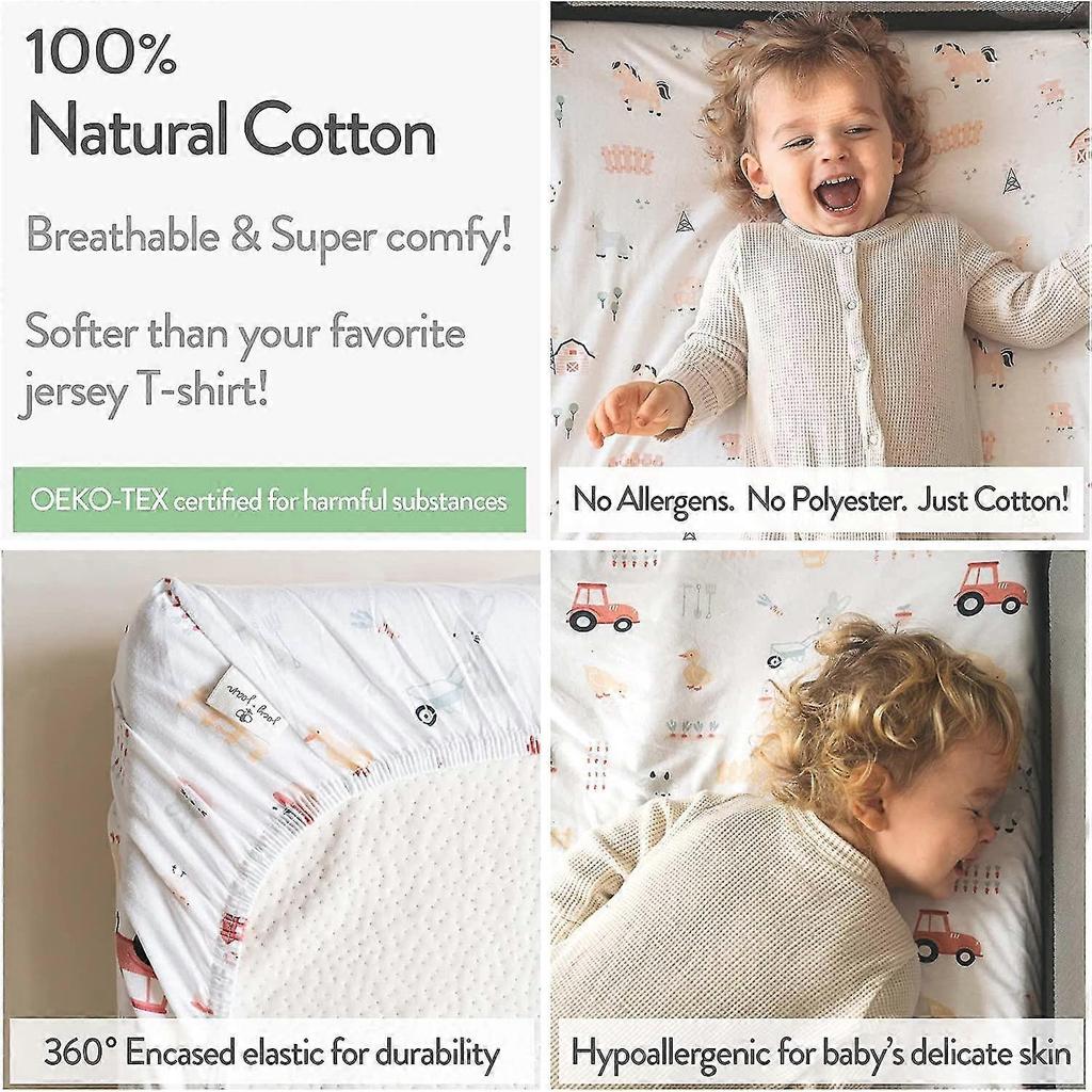 Cradle Sheets Fitted 18 x 36 Inch \u2013 Snuggly Soft 100% Jersey Cotton \u2013 Farm Animals \u2013 2 Pack