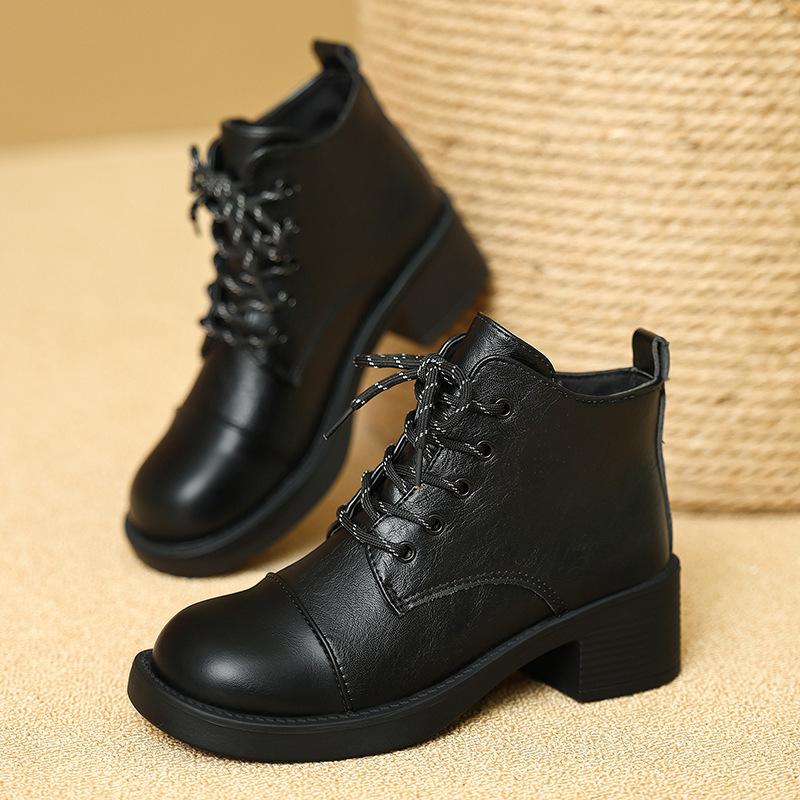 Ботинки мартинс женские в британском стиле зимние новые тонкие женские ботинки удобные на шнуровке толстый каблук средний каблук короткие ботинки женские