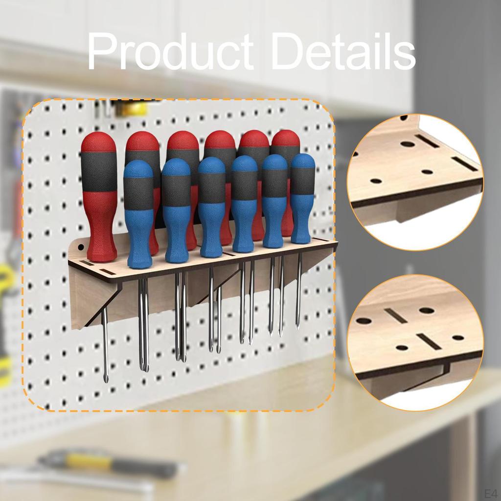 Screwdriver Holder Wall Mount Hanger Wooden Multiple Holes Organizer Tool for