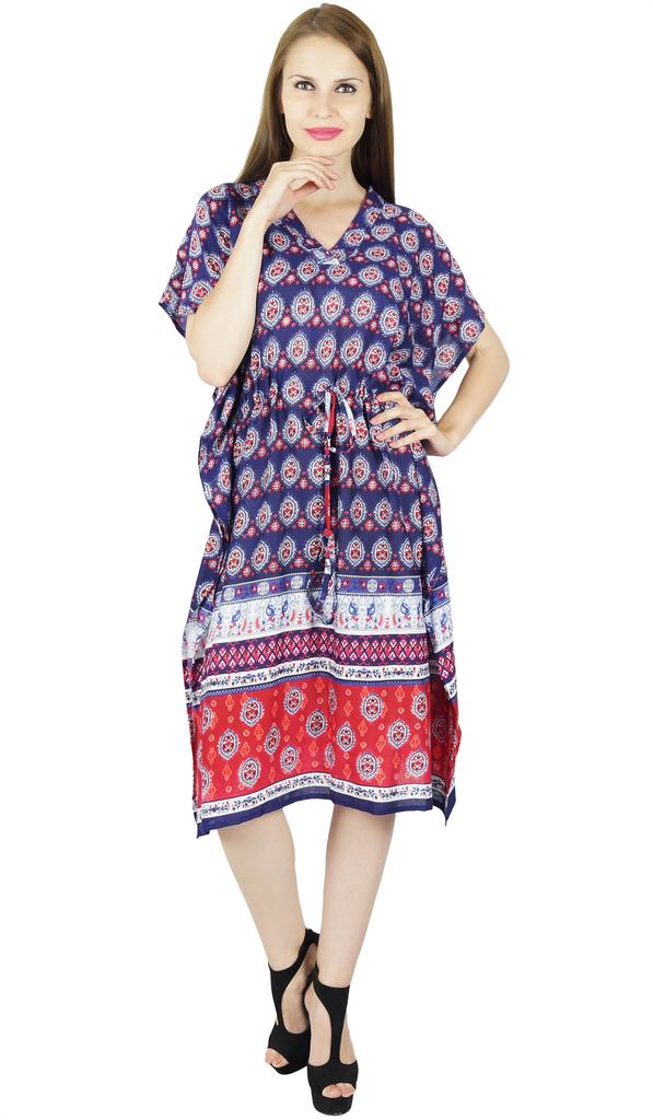 Bimba Женский короткий кафтан из искусственного шелка, пляжное платье-кафтан в стиле бохо с принтом