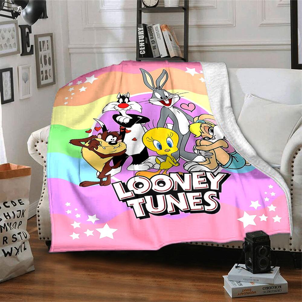 1pc Looney Tunes Cartoon Character Flannel Throw Blanket - Lightweight Soft Warm All-Season Blanket for Sofa, Bed, Travel, Camping L1029133