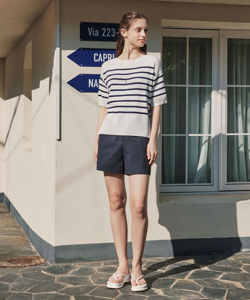 ZEROSTREET [3 Colors] Short Sleeve Striped Round Neck Knit