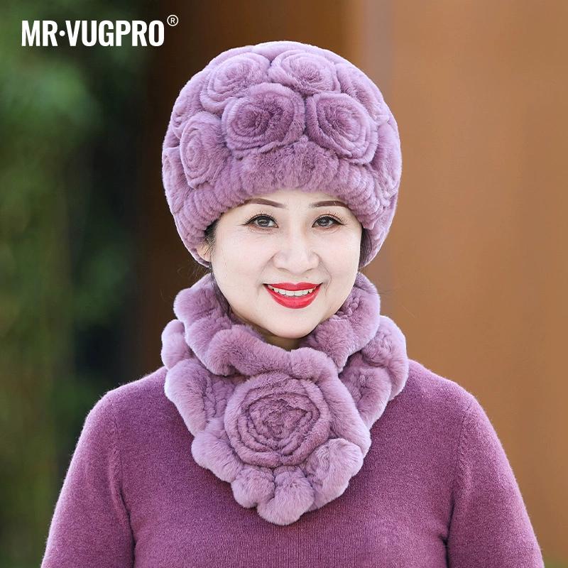 Вязаная шапка из меха кролика Рекс для женщин, зимняя, для пожилых бабушек, зимняя, утолщенная, теплая, для мам, для пожилых леди, меховая шапка