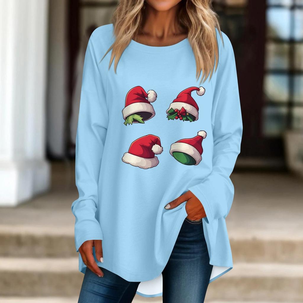 Женская повседневная футболка больших размеров с длинными рукавами и круглым принтом, верхний пуловер