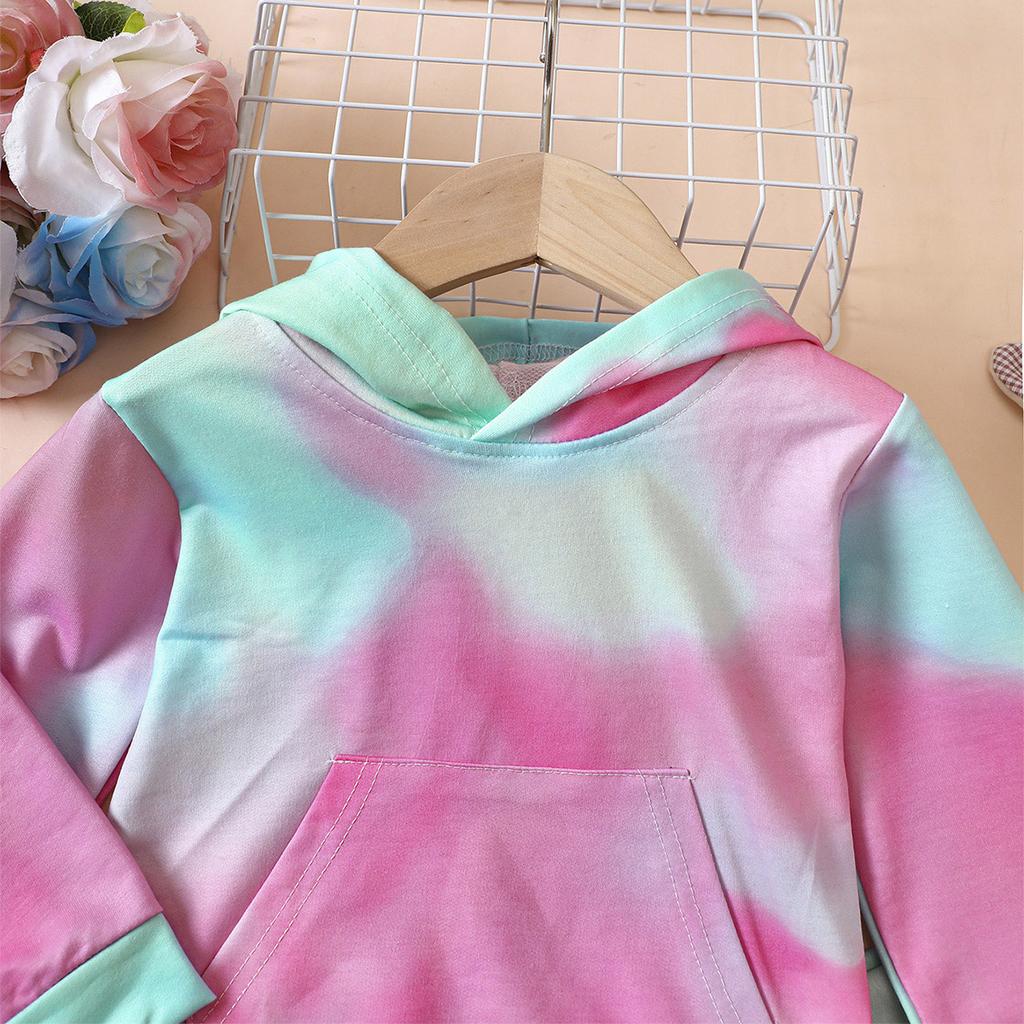 2 шт./комплект толстовка с капюшоном Tie Dye короткий топ + спортивные брюки комплект модная одежда для девочек на открытом воздухе подарок на вечеринку