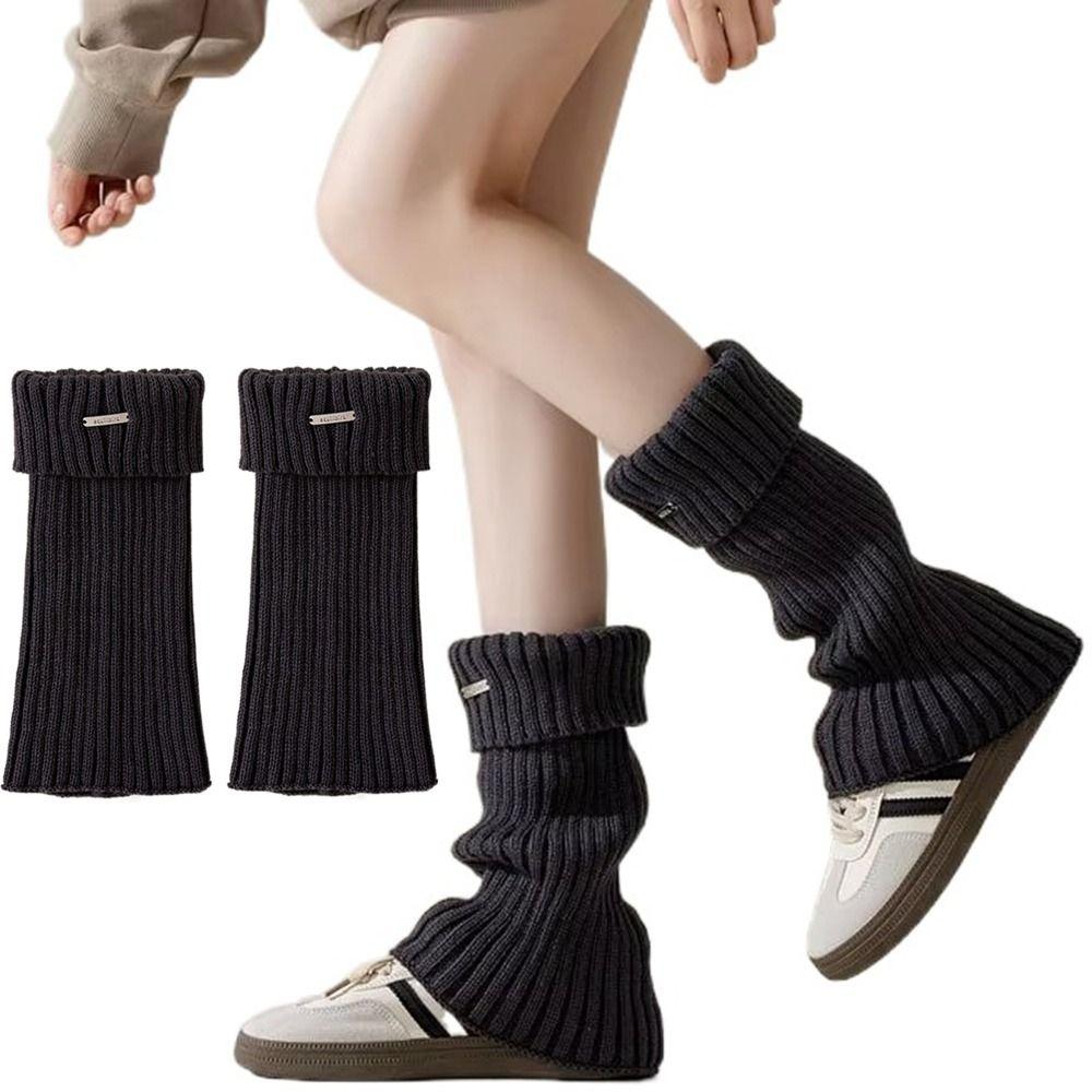 Solid Color Knitted Heap Socks Thickened Stacked Stockings Sweet Crochet Foot Cover Winter