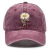 White Daisy Print Adjustable Sun Hat, Flower Sports Hat Cotton Inelastic Sun Protective Cozy Snapback Baseball Cap