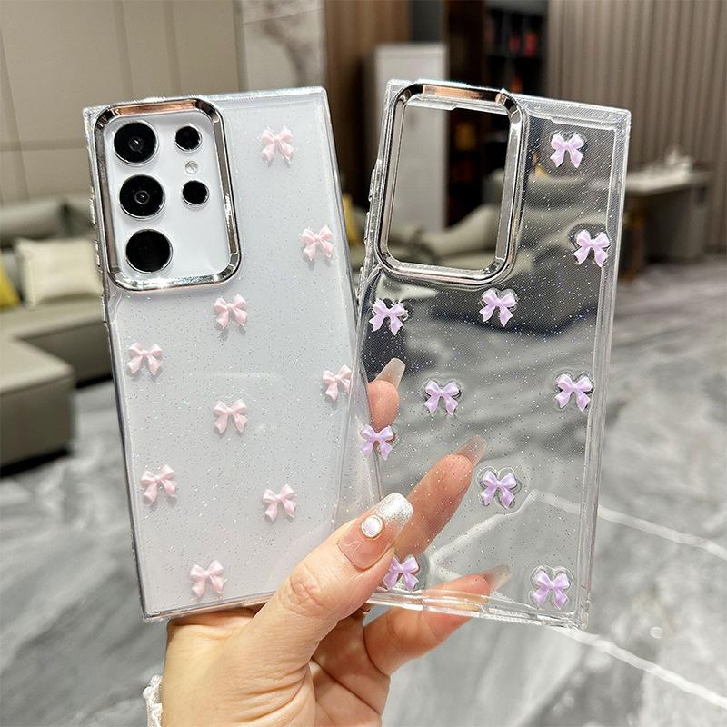 Для Samsung S25Ultra Маленький Свежий Бант Чехол для Телефона Прозрачный Клей S24 Защитная Крышка A06 Женский A36