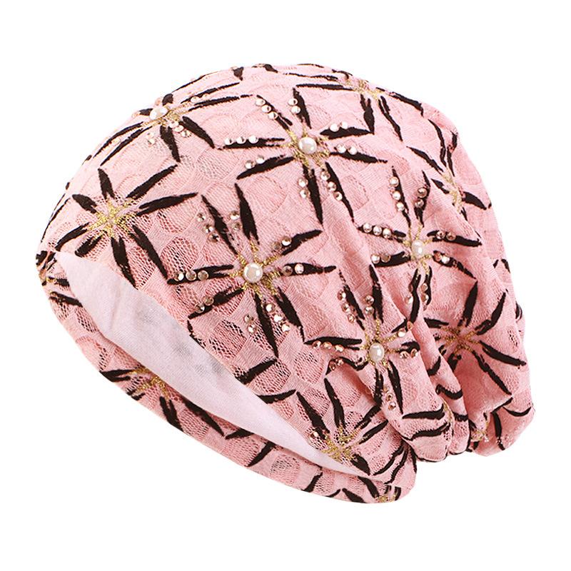 Breathable lace beaded headscarf cap, double pullover cap, headscarf