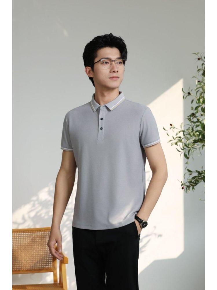 Женская и мужская однотонная футболка летняя с лацканами и короткими рукавами YG-2251/252