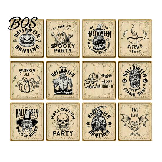 Decorative Labels for Party 12Pcs Halloween Wine Bottle Labels, Vintage Retro Stickers with Witch Skull Nostalgic Paper Wraps Bat Pumpkin Design,