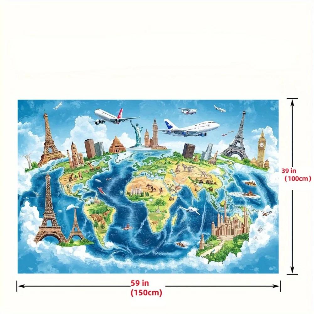 World travel map photography background, with famous attractions, suitable for portrait party banner background cloth