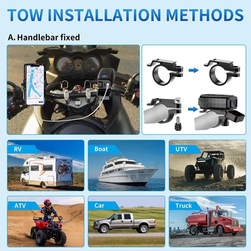 Motorcycle USB Charger 12V Waterproof Socket Handlebar Cell Quick Charger Adapter with Voltmeter Motor Accessory