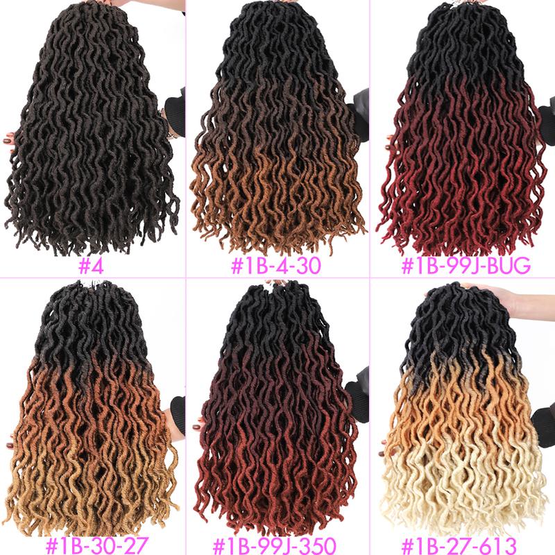 18 Inch Goddess Faux locs Crochet Hair 1- 6 Packs Soft Gypsy Locs Wavy Crochet Braids Dreadlocks 3 Tone Curly Wavy Twists Hair