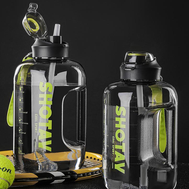 WTEMPO Спортивные бутылки для воды большой емкости, мужские и женские, уличная чашка для воды для фитнеса, портативная с подъемной веревкой, спортивная пластиковая чашка для воды с соломинкой
