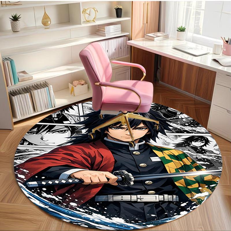 Demon Slayer Print Round Rug, Washable Floor Carpet, For Entryway Dorm Laundry Room Office Study, Home Decor Birthday Christmas Gift